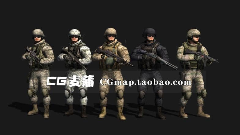 射击CS类对战争人物模型绑定动作素材 unity3D角色模型资源低模