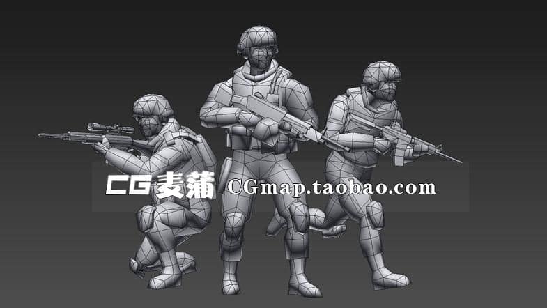 射击CS类对战争人物模型绑定动作素材 unity3D角色模型资源低模