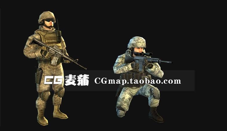 射击CS类对战争人物模型绑定动作素材 unity3D角色模型资源低模