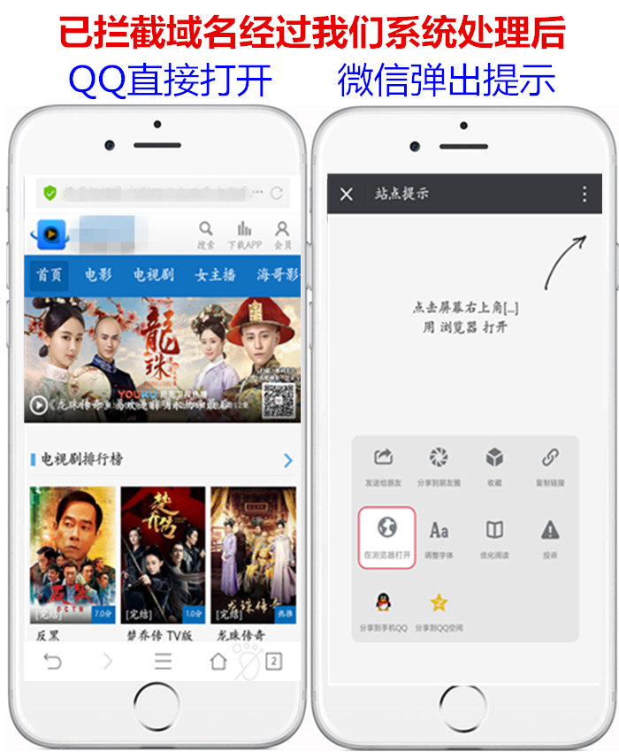 微信站必备QQ微信域名防封_强制跳转至浏览器打开预防域名封禁移动经营推广人员专使用源