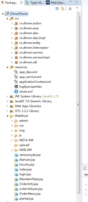 MyEclipse + jsp+SSH（spring+Struts+hibernate）+bootstrap 餐厅点餐前