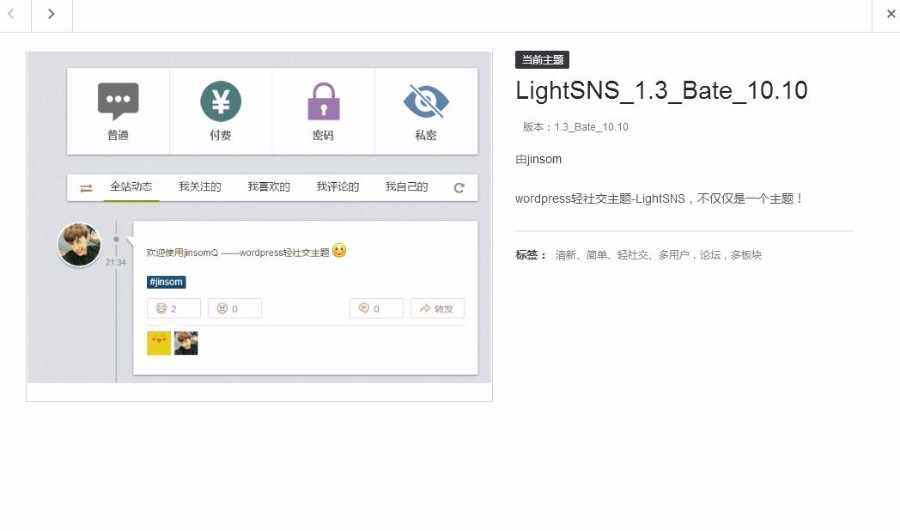 原创强大SNS轻社交/论坛wordpress主题:LightSNS-1.3_Bate_10.10