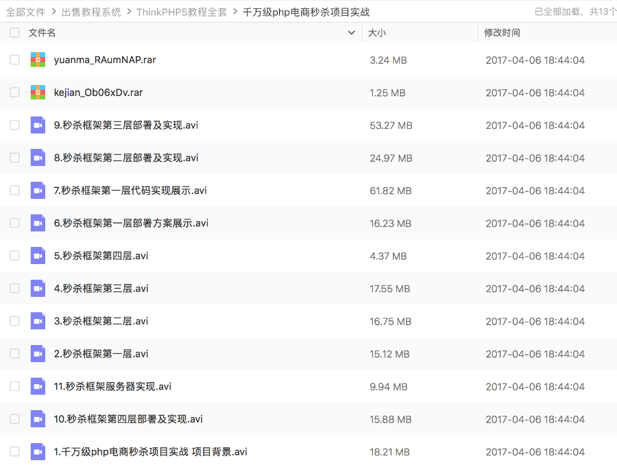 PHP视频教程源码 ThinkPHP5/5.0基础和商城项目播客项目秒杀tp5