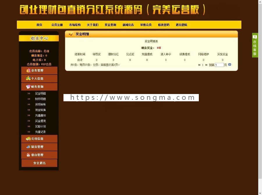 ASP创业理财包直销分红系统源码（完美运营版）