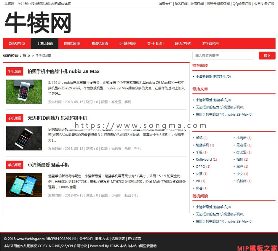 最新帝国CMS 百度MIP模板 新闻博客网站模板MIP自适应手机/PC源码