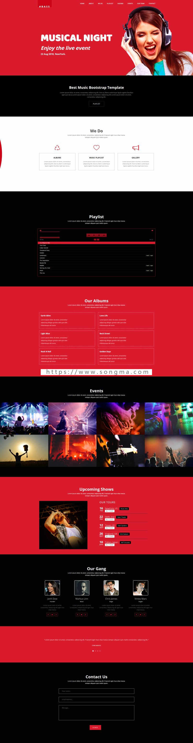 红色MUSIC演出票务网站模板