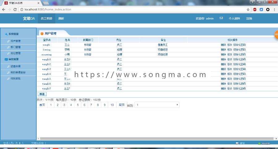 Java OA系统（毕业设计-完整程序和论文） SpringMVC+Hibernate+Spring