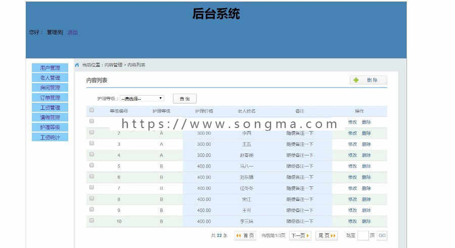 java ssm养老院管理系统源码护理人员管理系统源码