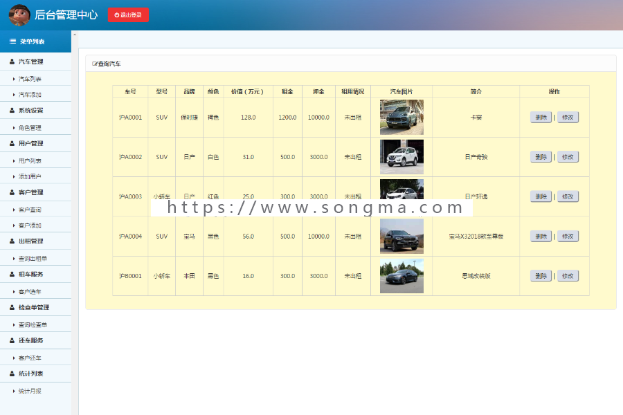 jsp+ssm+mysql实现的汽车租赁管理系统源码附带视频指导运行教程