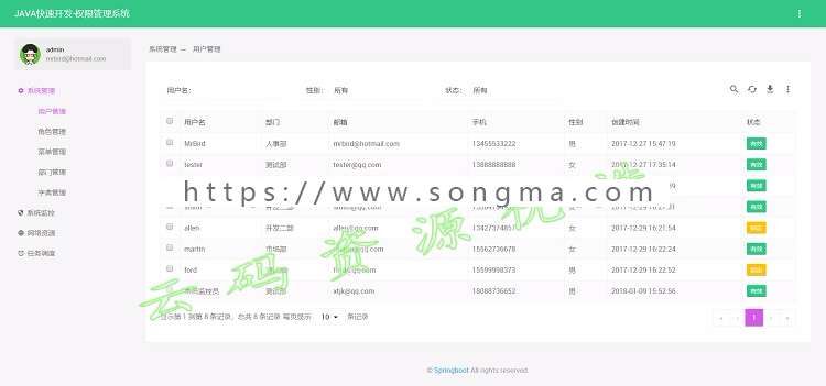 JAVA快速开发框架扁平化小清新UI基于springboot和Bootstrap源码