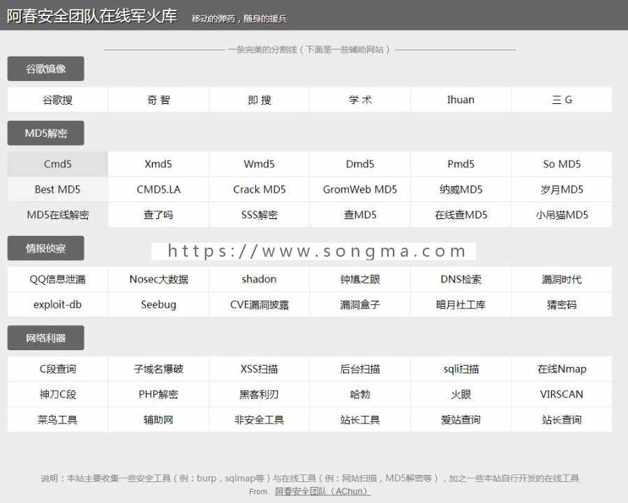 阿春安全团队在线军火库：在线工具导航源码