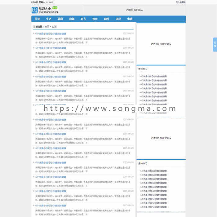 简洁大气蓝色文章资讯网站 seo营销新闻 帝国cms模板 php程序源码 