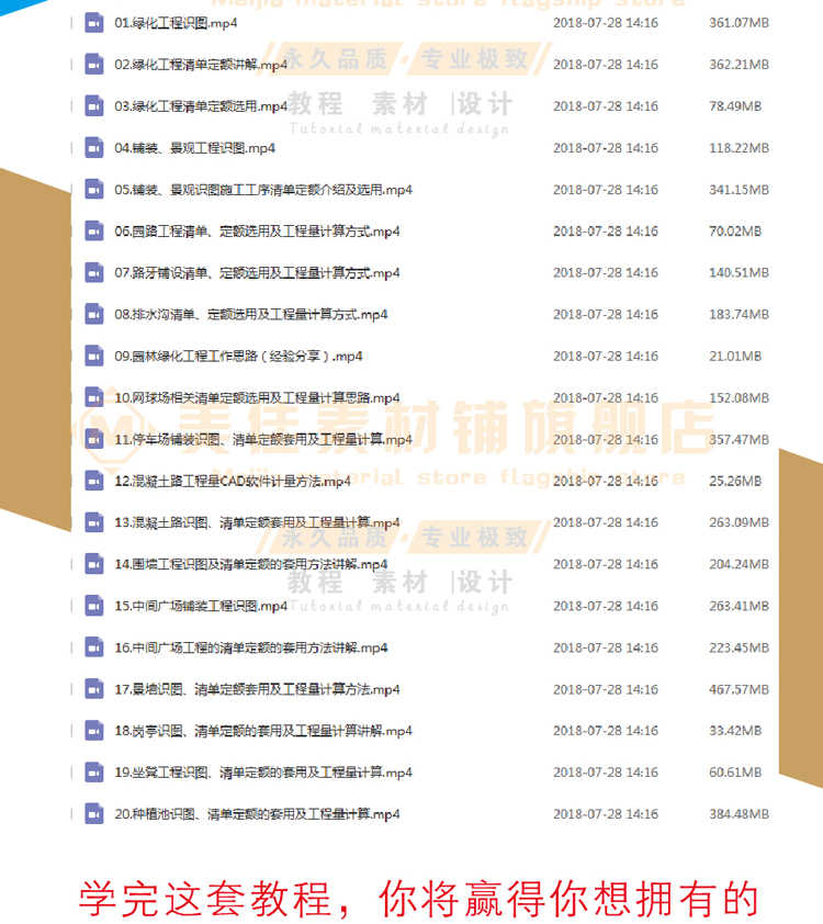 园林绿化景观园建工程造价预算实战培训视频教程识图手算清单组价