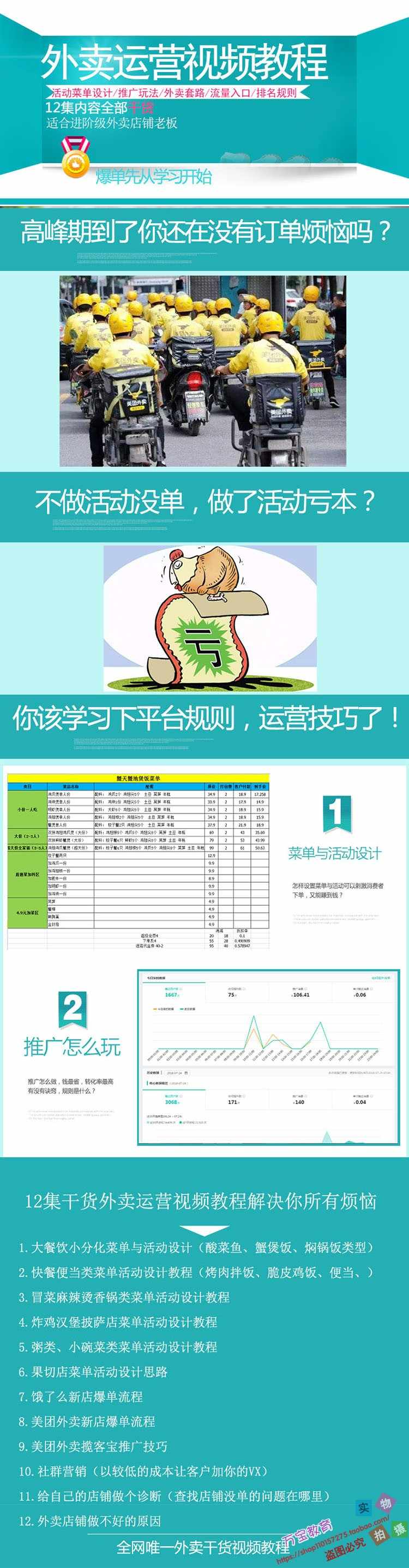 2018美团外卖代运营视频技术教程单量提升新店爆单菜单活动设