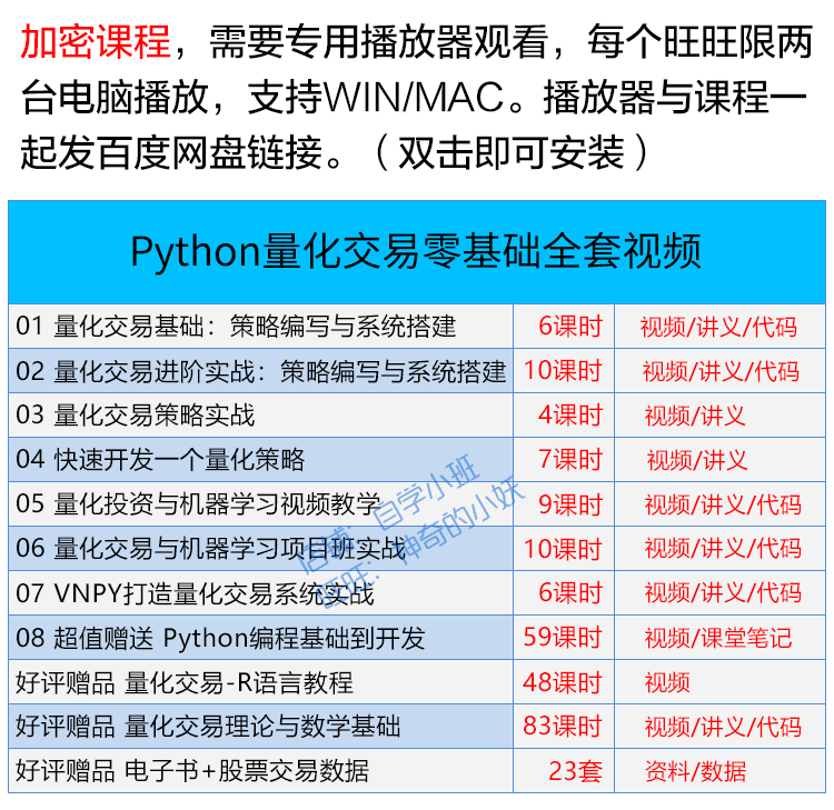 2018python零基础金融量化交易/策略/VNPY自动化开发实战视频教程
