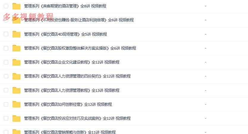 酒店餐饮管理系列课程 全套完整版 共45部 涵盖最全面的视频教程 - 宋马