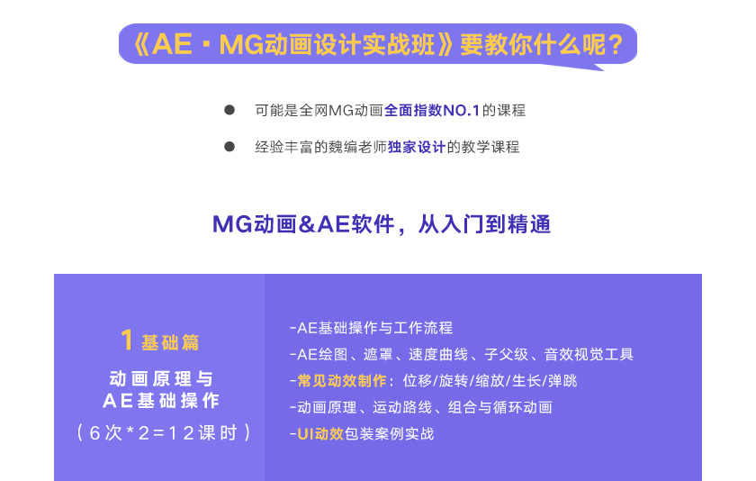 魏编2018 AE·MG动画设计实战班教程高清视频素材MG动画系统教程