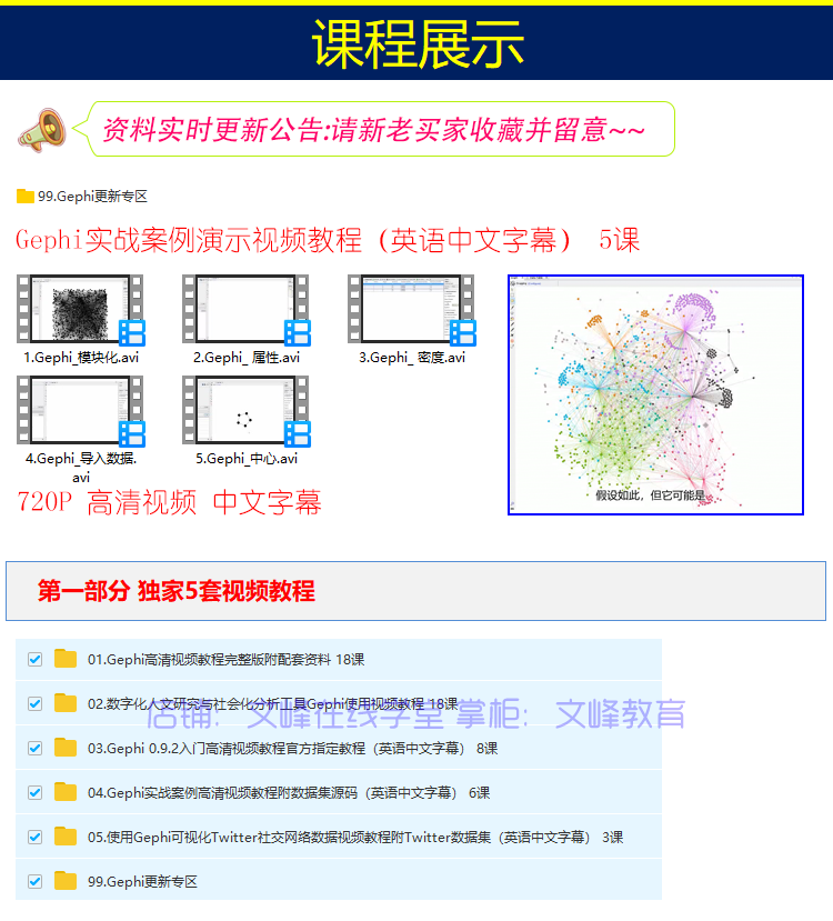 2019年/gephi/社会网络分析/复杂网络/视频教程/Gephi0.9.2软件