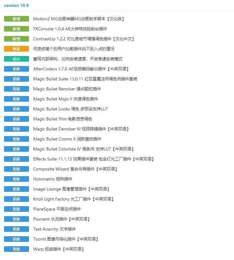 AE插件全套中文合集包调色脚本ae插件一键安装支持CC201820192020