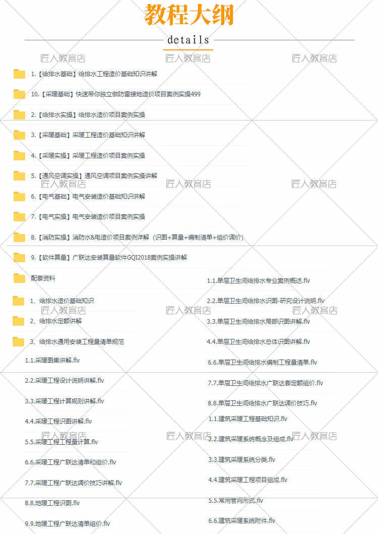 建筑水电安装工程识图施工图纸给排水电气消防造价预算员视频教程