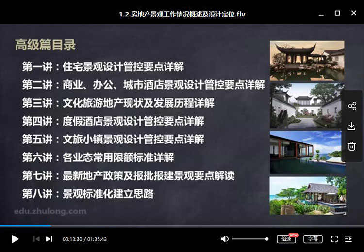 房地产景观设计管控研修班中级班高级班2019年视频教程学习资料