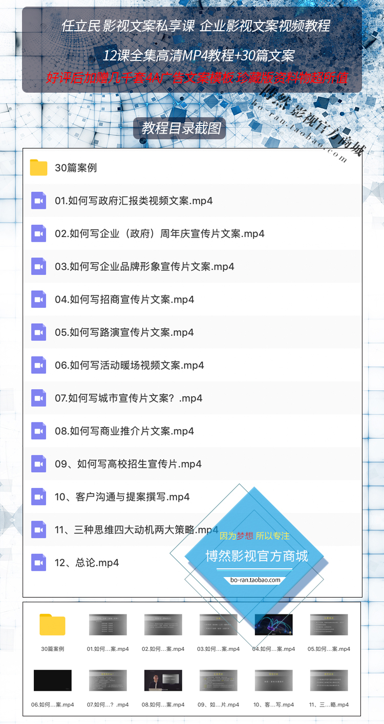 影视文案视频教程企业策划快速提升私享课 赠1000套广告文案模板 - 宋马