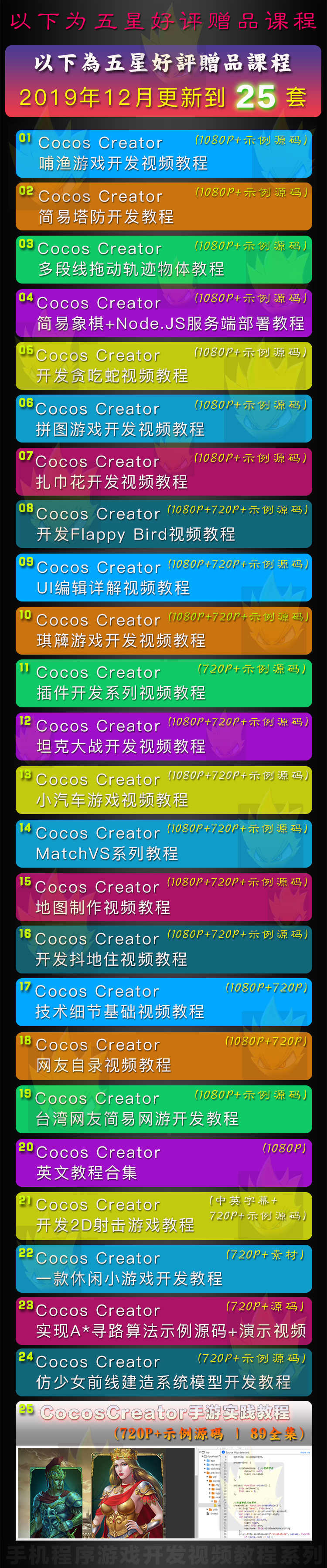 Cocos Creator项目开发视频教程大合集 附赠89节全套实践教程源码
