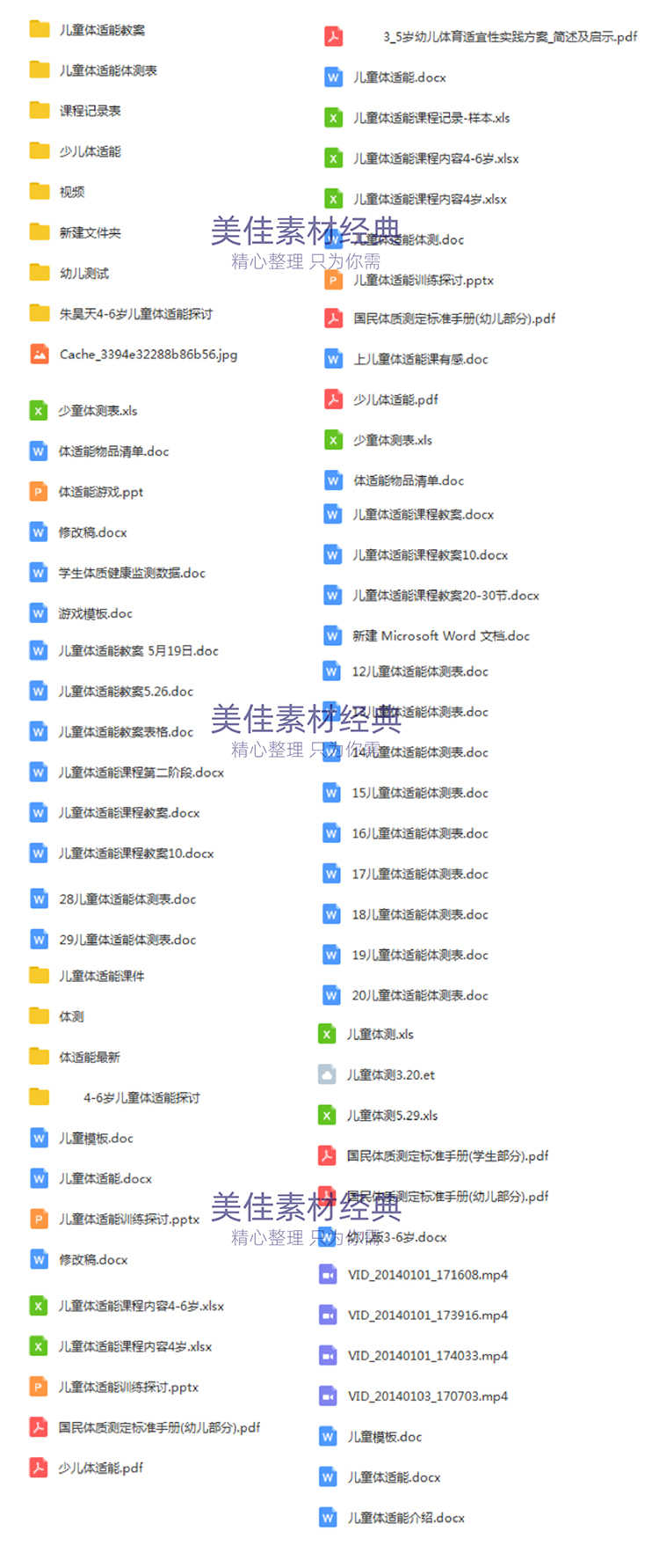 100套儿童少儿幼儿体适能教程体能测试表格教学视频教案资料大全