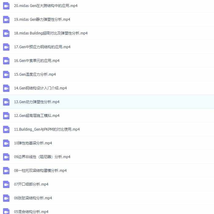 迈达斯MIDAS软件GEN/CIVIL/GTS/FEA全套视频教程结构桥梁专业课程