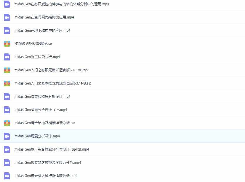 迈达斯MIDAS软件GEN/CIVIL/GTS/FEA全套视频教程结构桥梁专业课程
