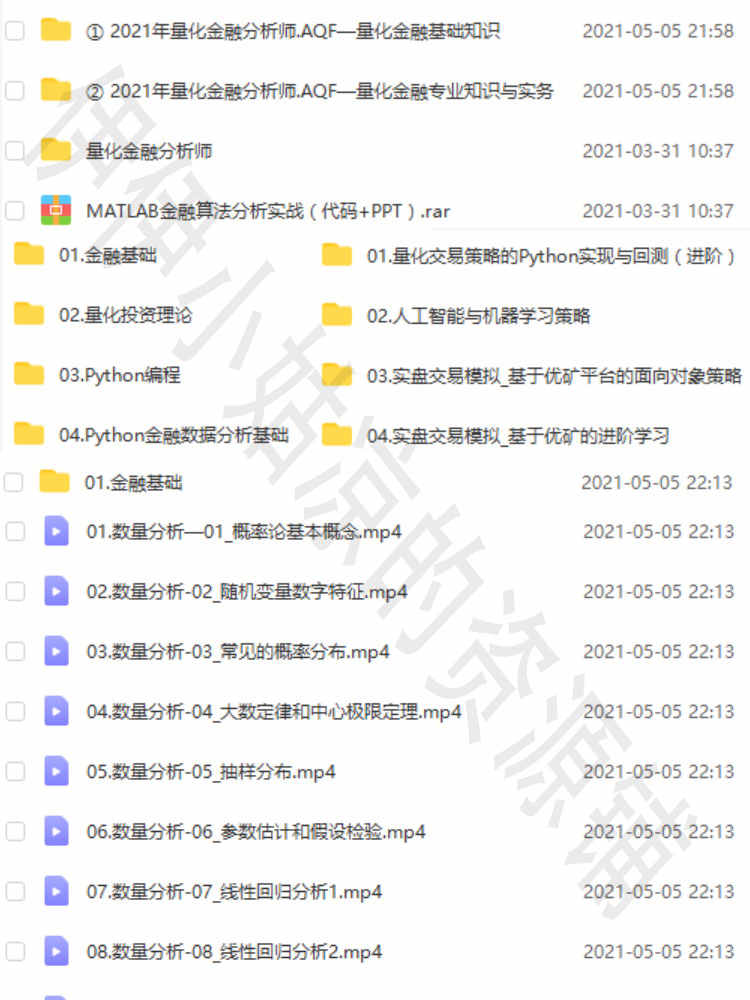2021量化金融分析师AQF实训教程量化金融基础知识和专业知识视频