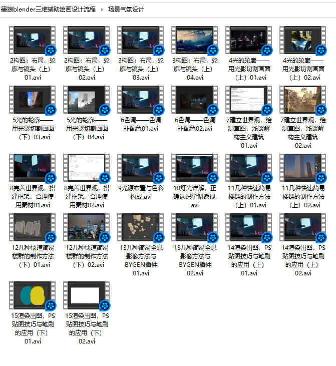 Blender墨狼三维3D辅助教程概念原画建模单体场景板绘画视频课程