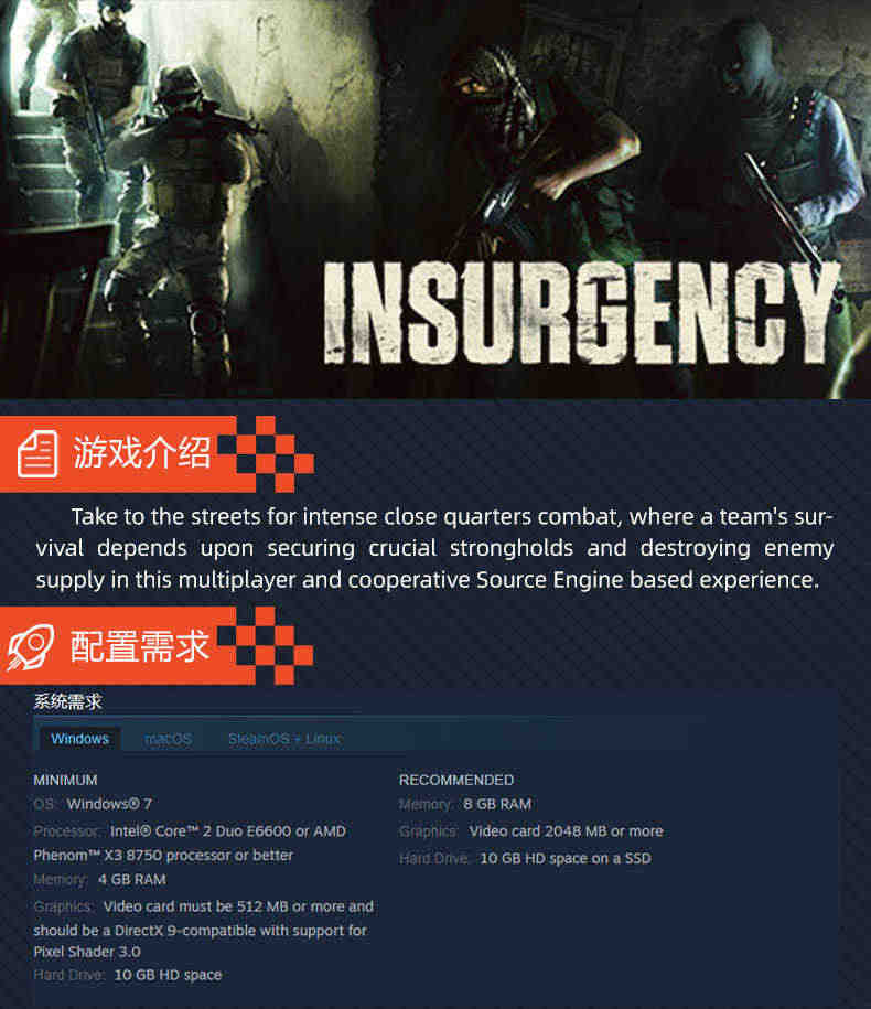 PC中文正版steam 叛乱 Insurgency 叛乱1 cdkey 国区激活码