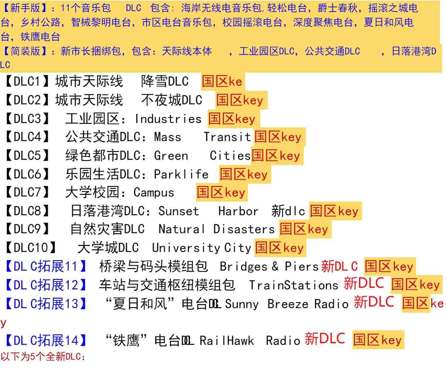 Steam正版 国区激活码 城市天际线 Cities Skylines Key 都市天际线 全DLC机场工业园区乐园大学不夜城cdkey