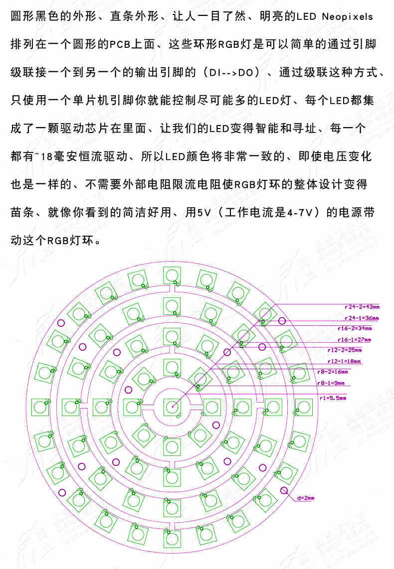 24位 WS2812 5050 RGB LED 内置全彩驱动板模块 彩灯 圆形开发板