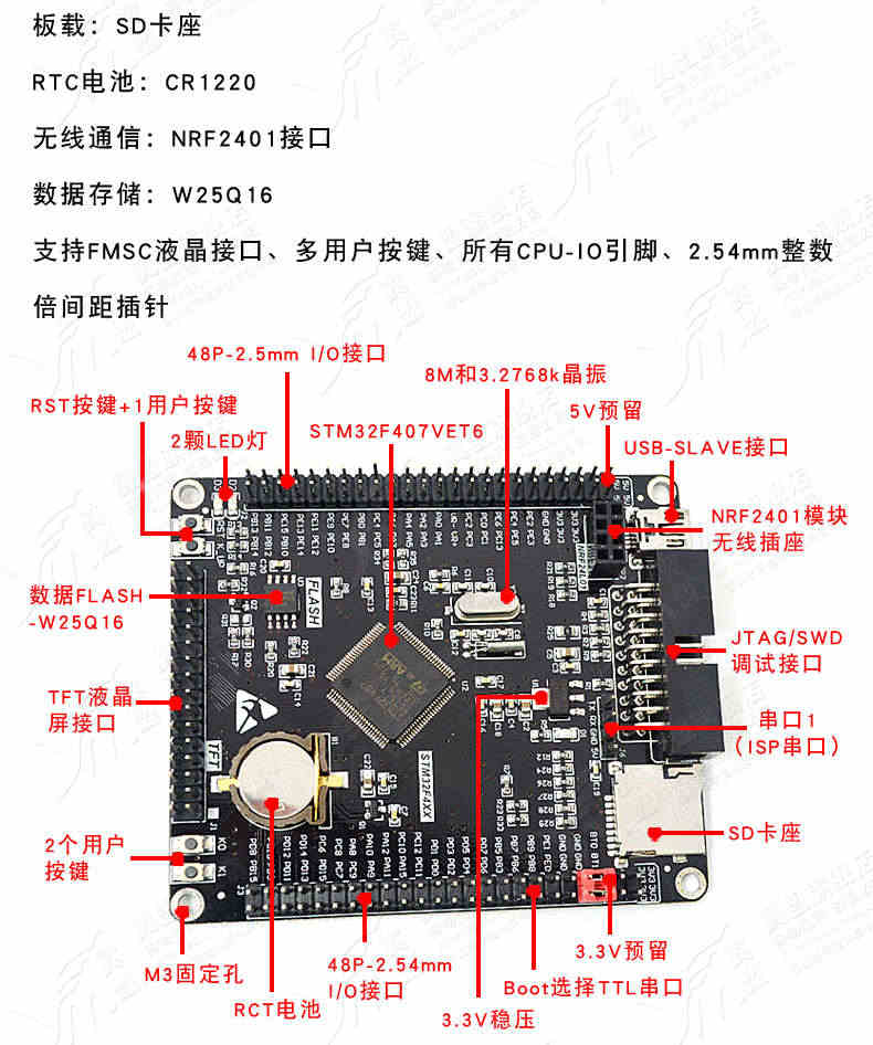 STM32F407VET6开发板单片机 M4 学习板核心板 STM32小型系统板