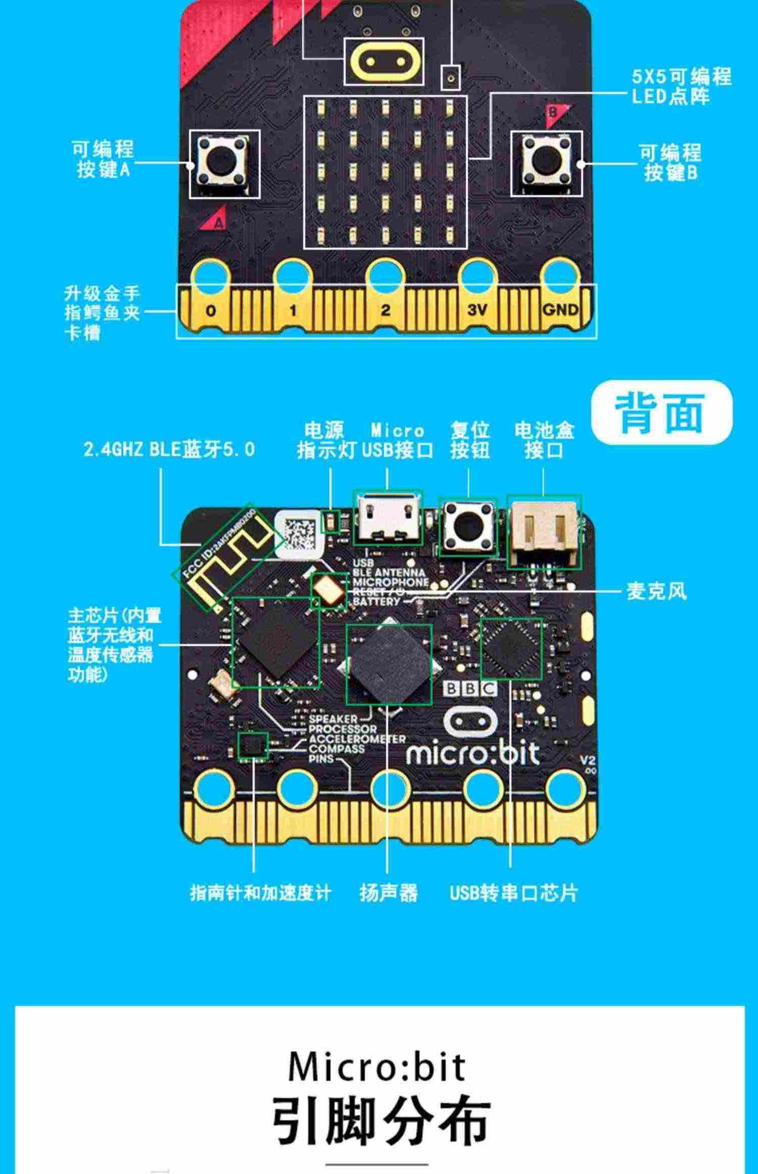 适用包邮 microbit开发板micro:bit主板Python图形化编程STEM创客