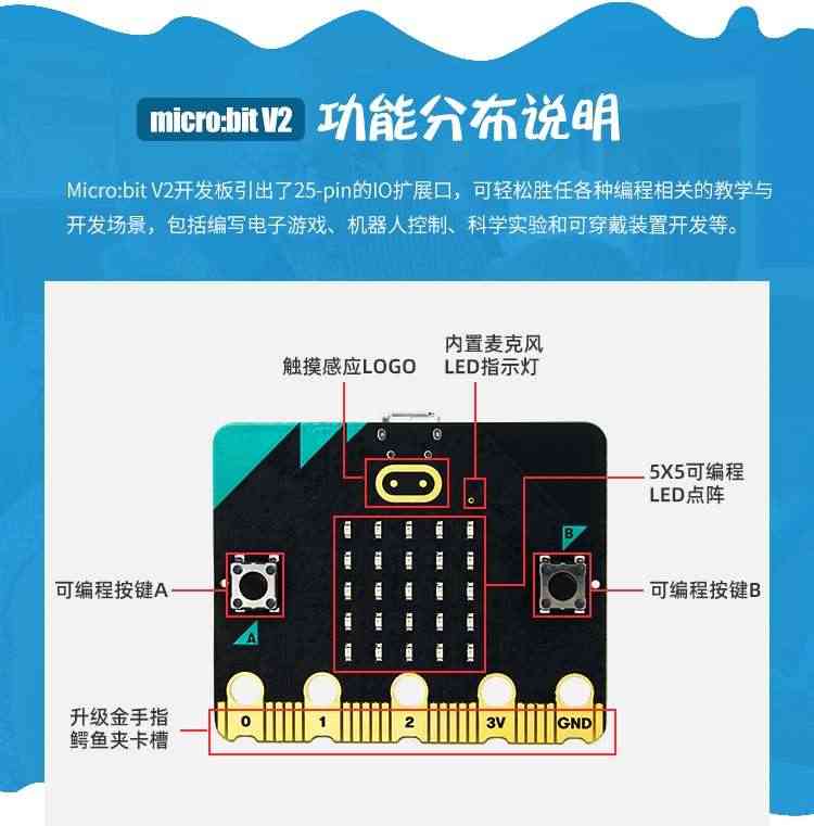 适用Microbit入门学习套件V2传感器图形化编程开发板Python