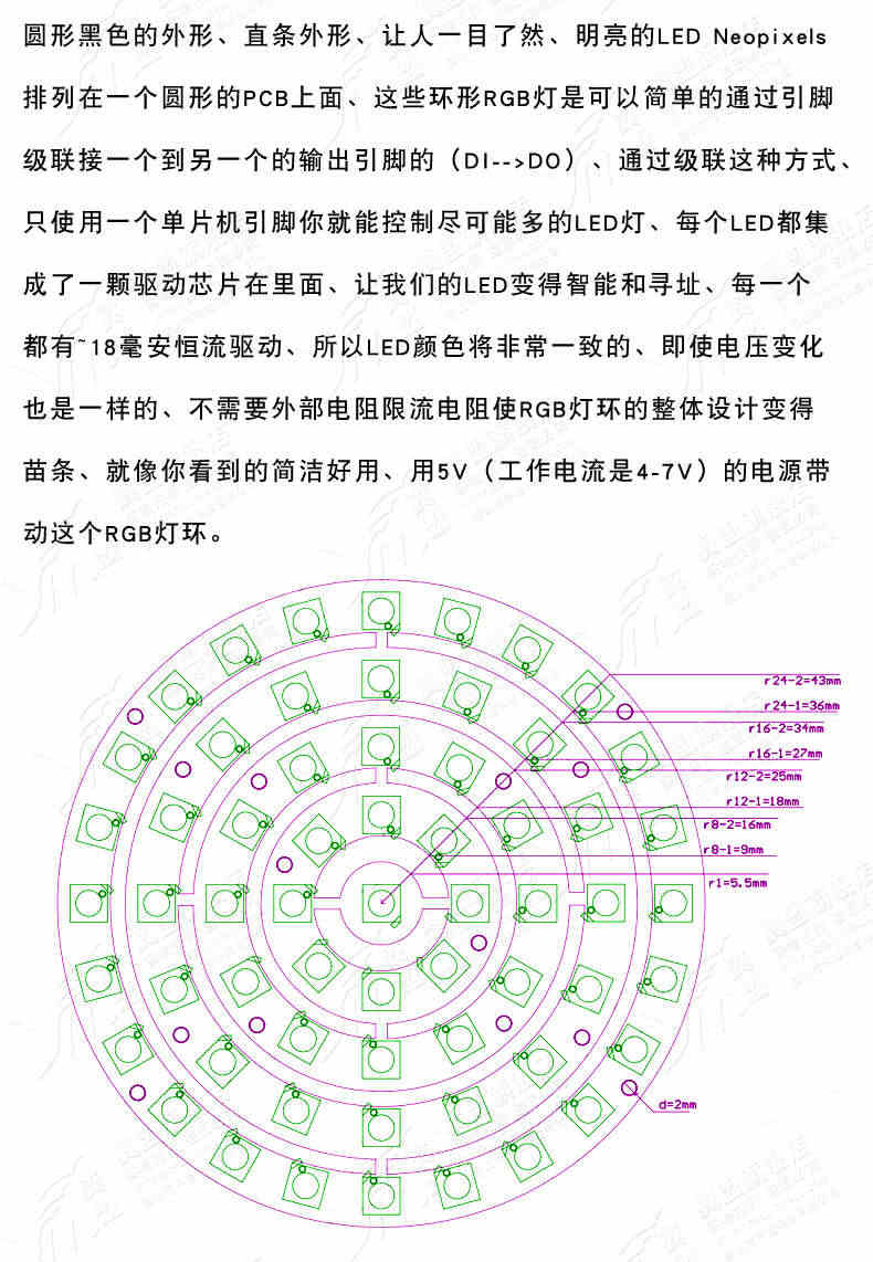 8位 WS2812 5050 RGB LED 智能全彩灯环开发板 黑色直条8位