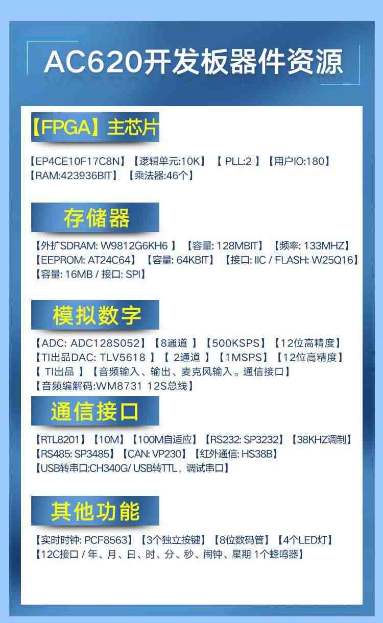 适用教学级】AC620 Altera FPGA开发板0基础自学进阶送视频教程