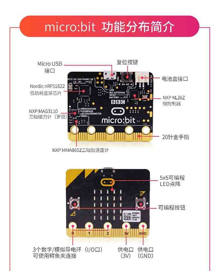 适用开发板 新款盒装microbit V1.5主板 图形化编程创客教育