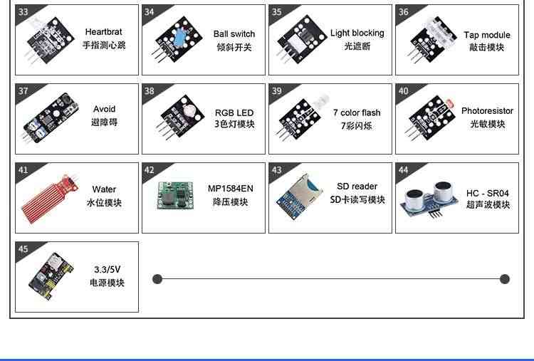 适用37+8共45款arduino uno r3单片机开发板传感器学习套件兼容树