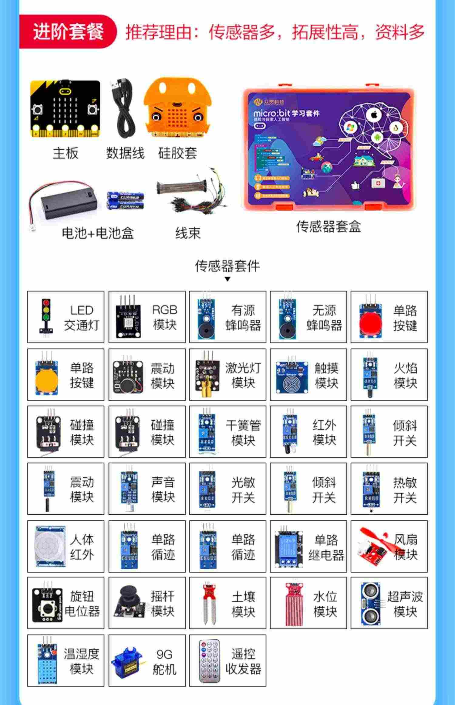 适用microbit 开发板套件python编程青少年入门学习V2拓展板V1主