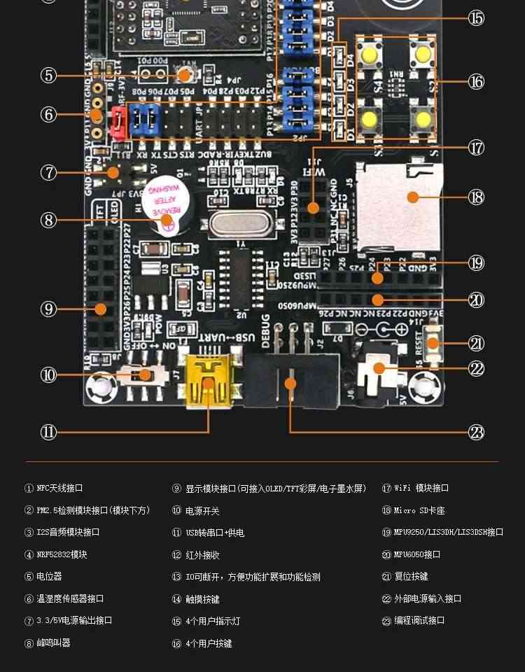 适用nRF52832开发板 nRF52DK 蓝牙5.0BLE Mesh组网ANT NFC 2.4G多