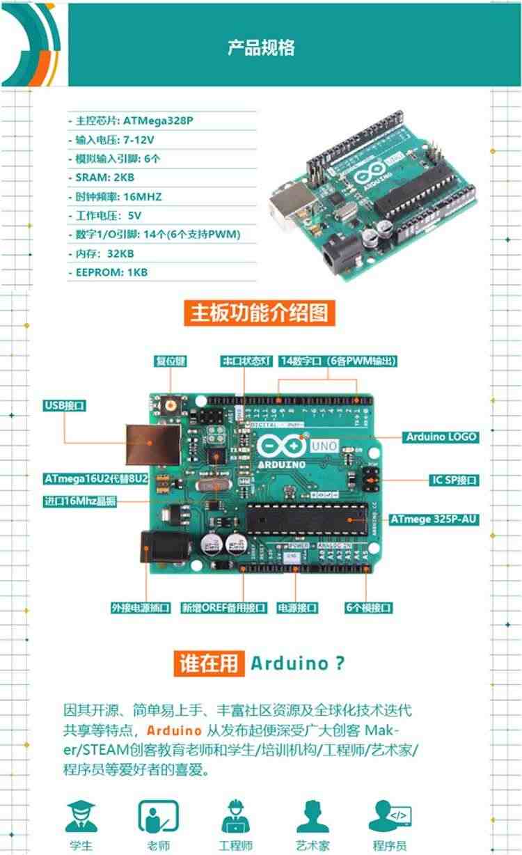 适用原装正版 uno r3开发板Atmega328P AVR 8位单片机 编程