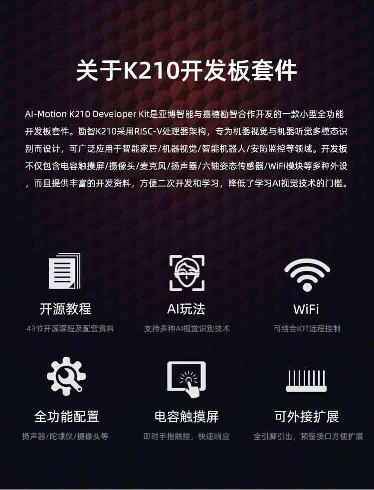 适用K210开发板套件AI人工智能机器视觉RISC-V人脸识别摄像头深度