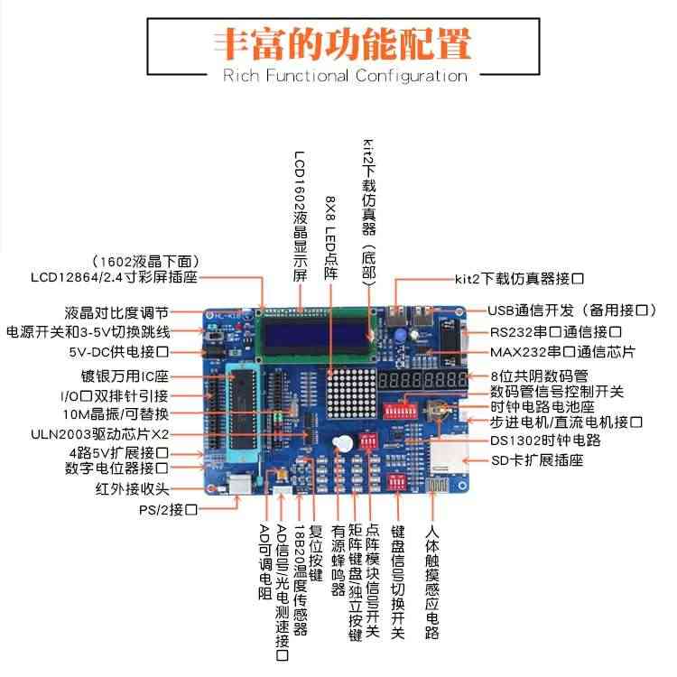 适用PIC16F877A开发板 PIC单片机学习板 带kit2仿真器 pic开发板