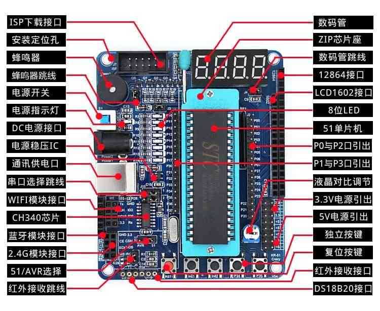 适用51单片机开发板 STC89C52小系统C51学习实验编程智能小车控制