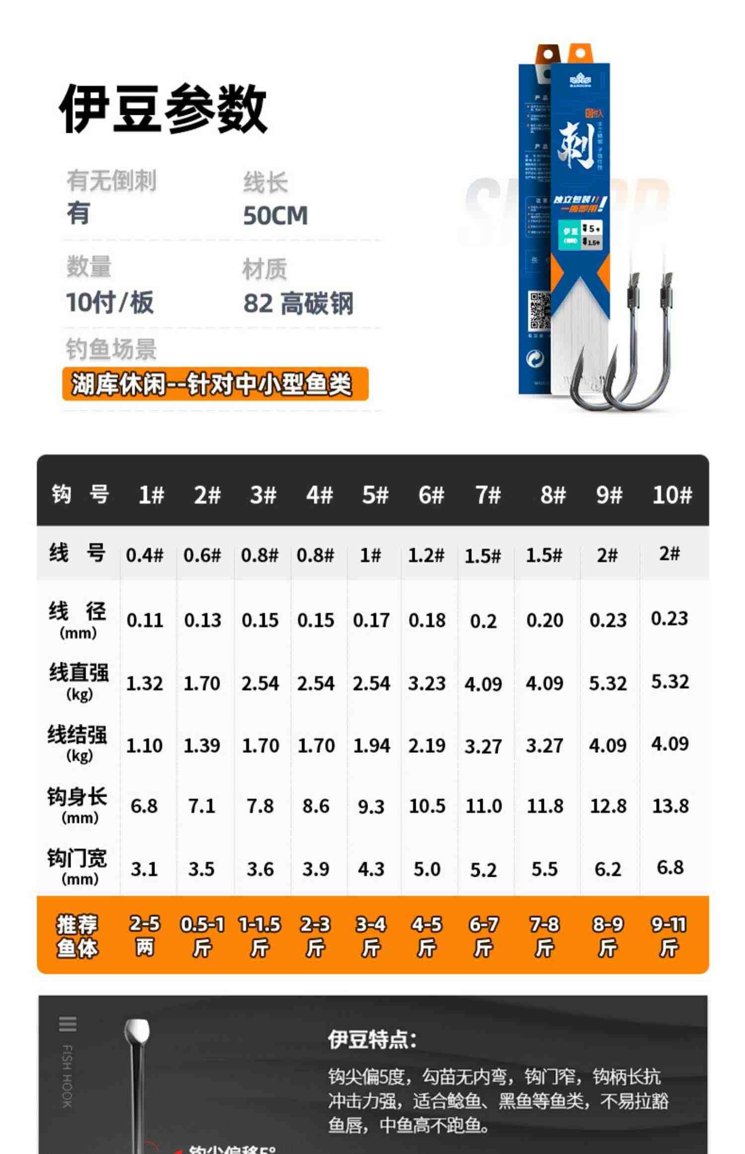 汉鼎鱼钩大全成品子线双钩伊势尼金袖鱼钩伊豆新关东有刺绑好套装