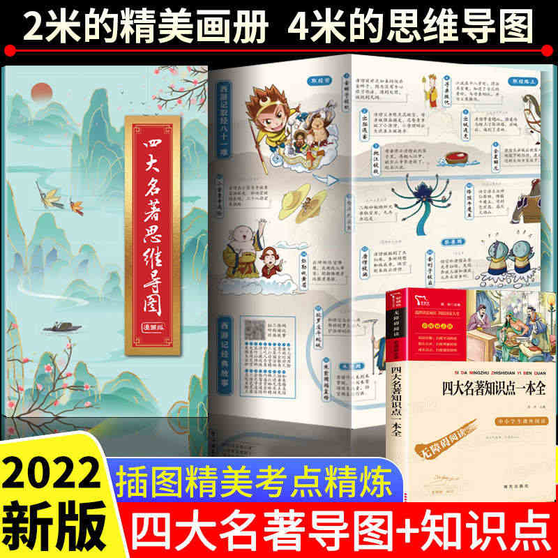 全2册 4米四大名著思维导图画册人物关系图 四大名著知识点一本全水浒传...